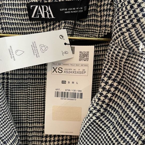 ZARA Checkered Double Breasted Quilted Oversized Short Coat - Picture 12 of 17